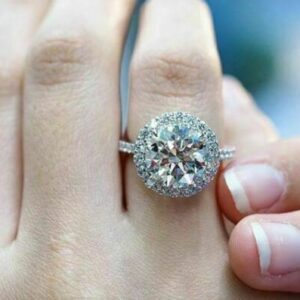 2.57 Ctw Round Cut White Diamond Halo Luxury Engagement Ring Solid 14k White Gold