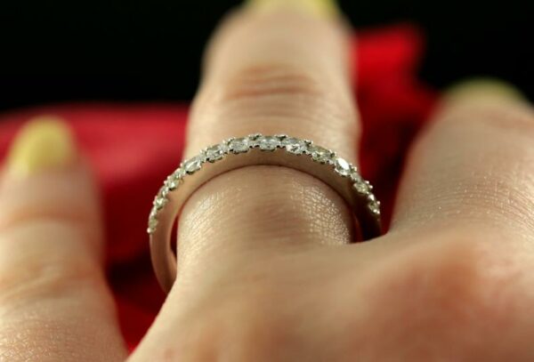 Half Eternity Wedding Band, 0.38 Ctw  Brilliant VVS1 Diamond Anniversary Gift Ring 14K White Gold