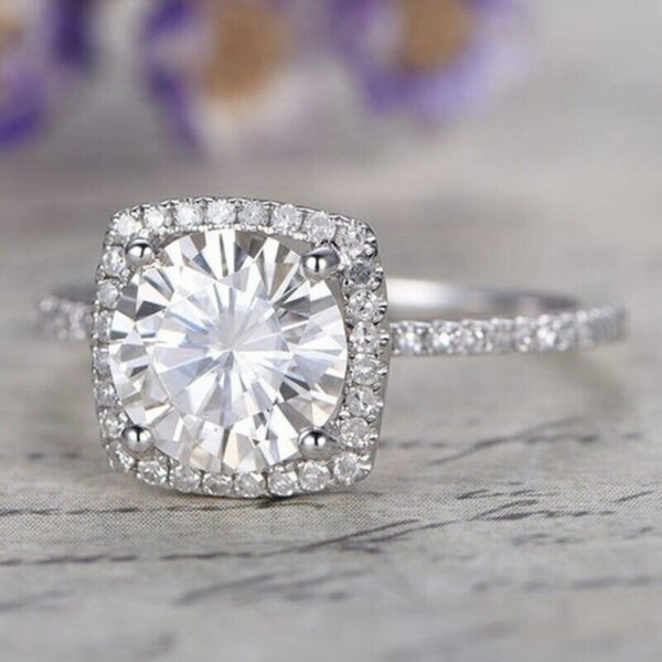 2.50 Ctw Round D/VVS1 Diamond Cushion Shape Halo Wedding Engagement Ring 14k Gold Over