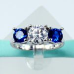 1.75 Ctw Round Diamond With Sapphire 3-Stone Engagement Ring 14k White Gold Over