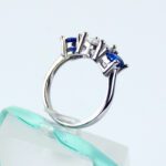 1.75 Ctw Round Diamond With Sapphire 3-Stone Engagement Ring 14k White Gold Over