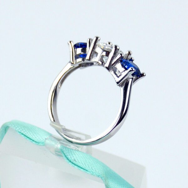 1.75 Ctw Round Diamond With Sapphire 3-Stone Engagement Ring 14k White Gold Over