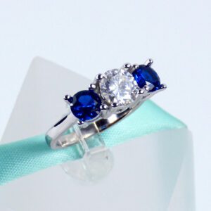 1.75 Ctw Round Diamond With Sapphire 3-Stone Engagement Ring 14k White Gold Over