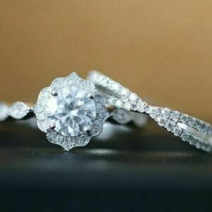 Art Deco 2.93 ctw Round Cut Diamond Antique Engagement Ring Set 14k White Gold Over