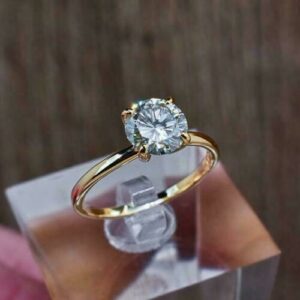 2.00 carat Forever Round Cut Diamond Solitaire Engagement Ring 14k Yellow Gold Over