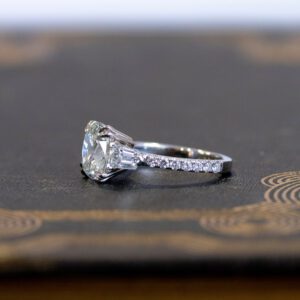 3.30 ctw Cushion Cut Solitaire Double 4-Prong Set  Diamond Engagement Ring 14K White Gold