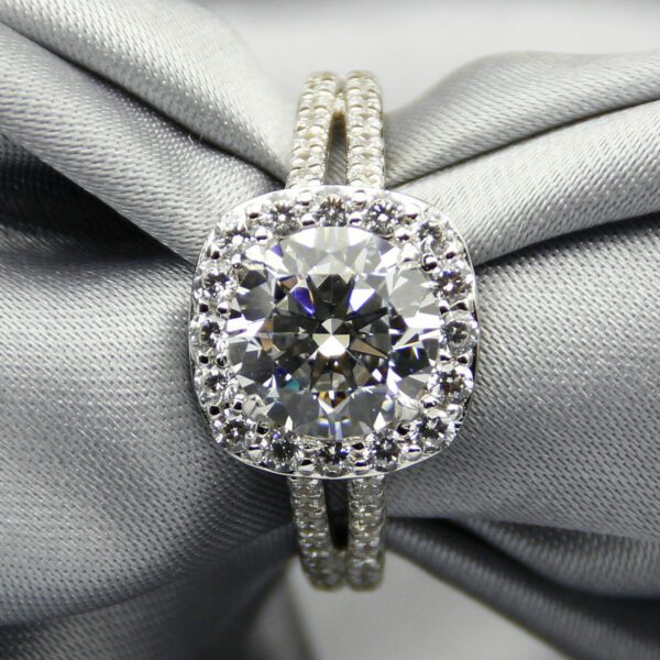 2.68 ctw Round VVS1 Diamond Halo 2-Shank Engagement Ring Real 10k White Gold