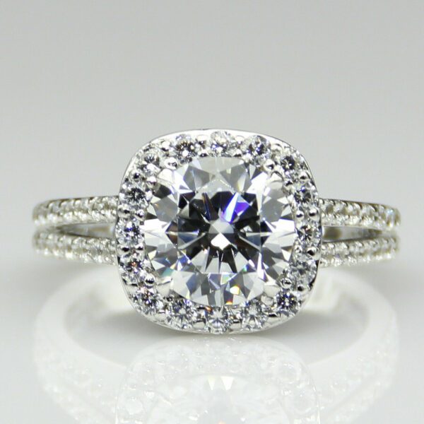 2.68 ctw Round VVS1 Diamond Halo 2-Shank Engagement Ring Real 10k White Gold