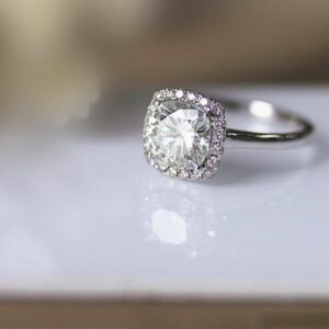 2.27 ctw White Cushion Cut Diamond Halo Engagement Ring Real 14k White Gold