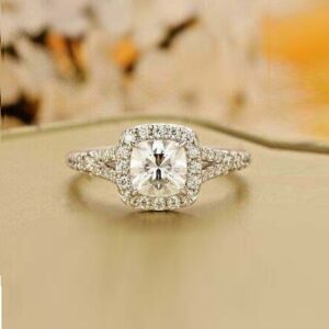 2.37 Ctw Cushion Cut White Diamond Halo Best Wedding Engagement Ring Solid 14k White Gold