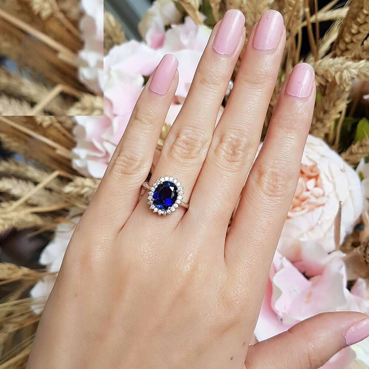 2.80 Oval Cut Blue Sapphire Halo Women's Engagement Ring White Gold Over – BrideStarCo