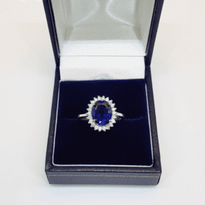 2.80 ctw Oval Cut Blue Sapphire Diamond Halo Women's Engagement Ring 14K White Gold Over
