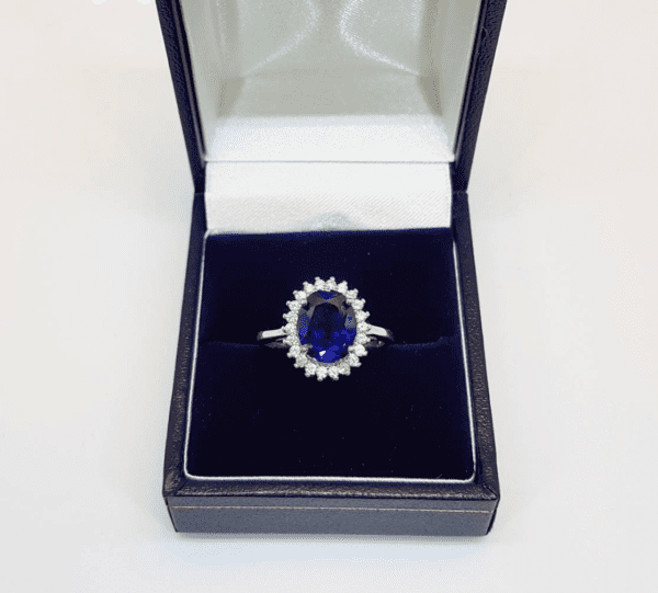 2.80 ctw Oval Cut Blue Sapphire Diamond Halo Women's Engagement Ring 14K White Gold Over