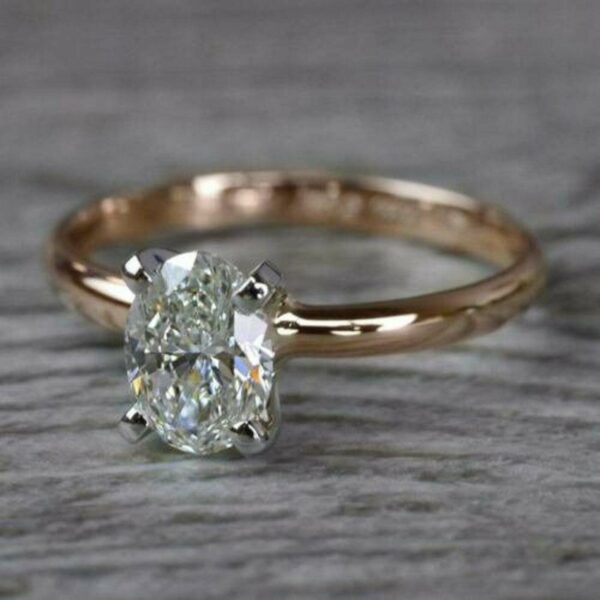 2-Tone Ring, 2.00 CT Brilliant Oval Cut Diamond Promise Ring Engagement Ring 14k Gold Plated