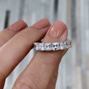 8mm Asscher Cut Solitaire Diamond Engagement Ring Luxury Eternity Wedding Band Solid 14k White Gold