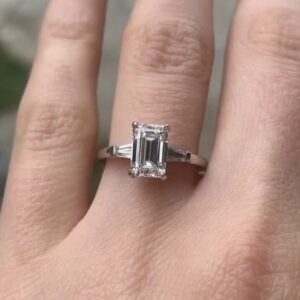 2.10 Ct VVS1 Solitaire Emerald Cut White Diamond Best Engagement Ring Solid 14k White Gold