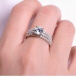 1.60 Carat Brilliant Cut Diamond Best Engagement Ring, Trio Wedding Ring Set 14k Gold Over