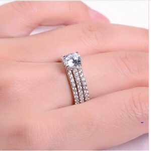1.60 Carat Brilliant Cut Diamond Best Engagement Ring, Trio Wedding Ring Set 14k Gold Over