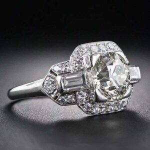 Antique 2.50 CT Brilliant Cut Diamond Wedding Engagement Ring 14k White Gold Plated