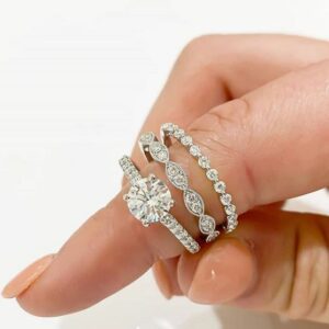 2.88 Ctw Diamond Bridal Set, Solitaire Engagement 3-Pieces Ring Set Solid 10k White Gold
