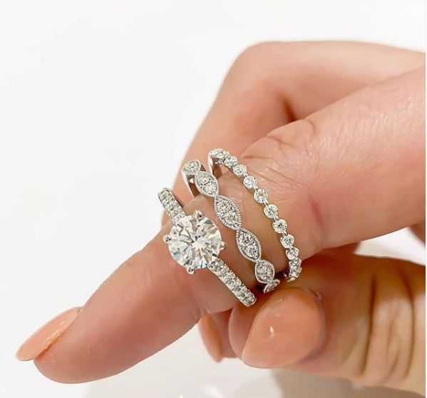 2.88 Ctw Diamond Bridal Set, Solitaire Engagement 3-Pieces Ring Set Solid 10k White Gold